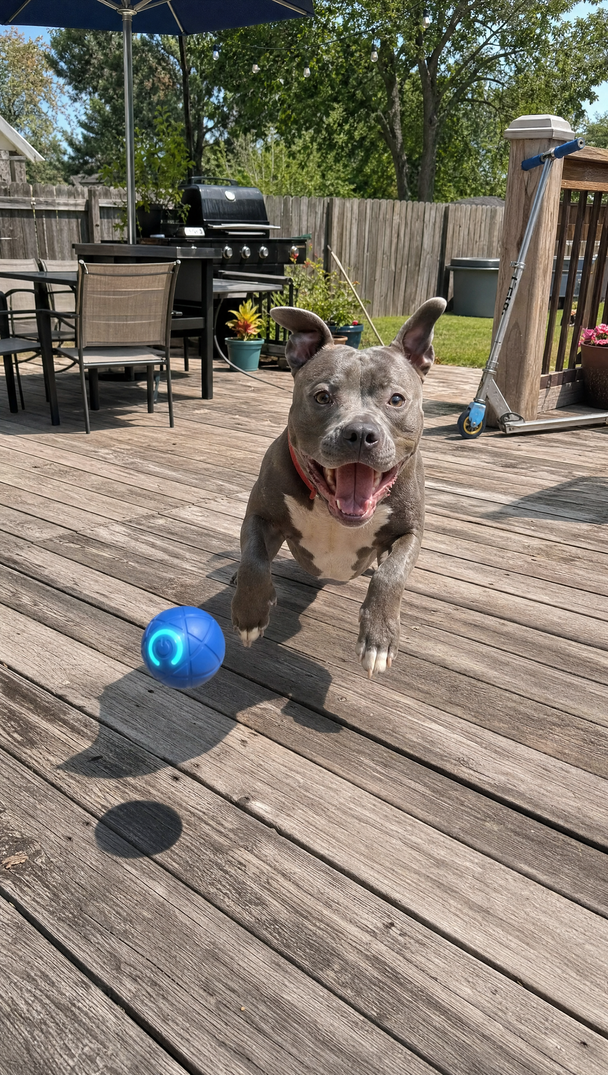 Pit bull playing with Rolly
